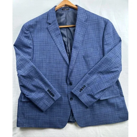 Shaquille Oneal XLG Mens Blue Plaid Suit Separate Blazer Jacket - Picture 1 of 12